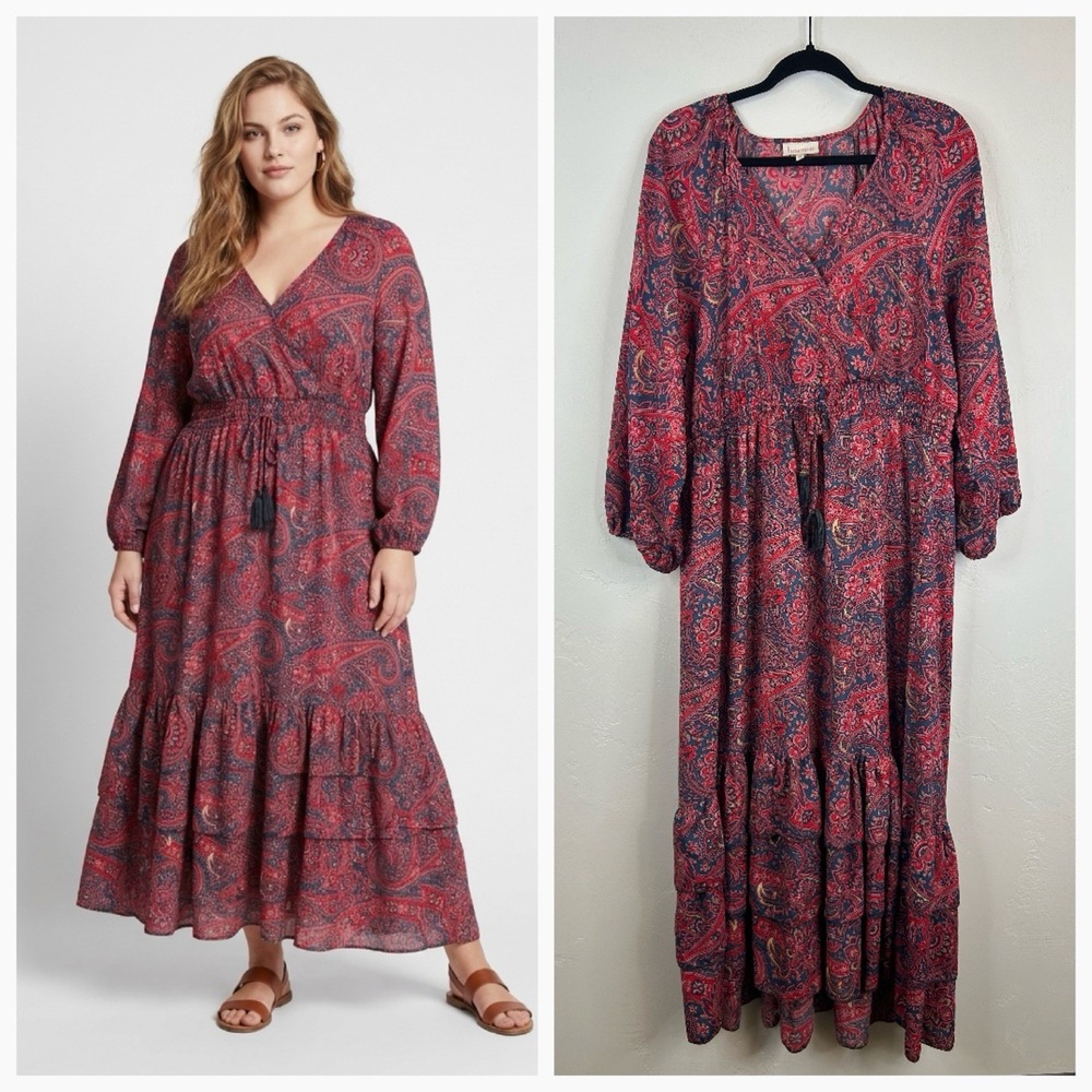 Anthropologie Boemo Maxi Dress Size 1X Flowy Paisley Boho Peasant Cottagecore